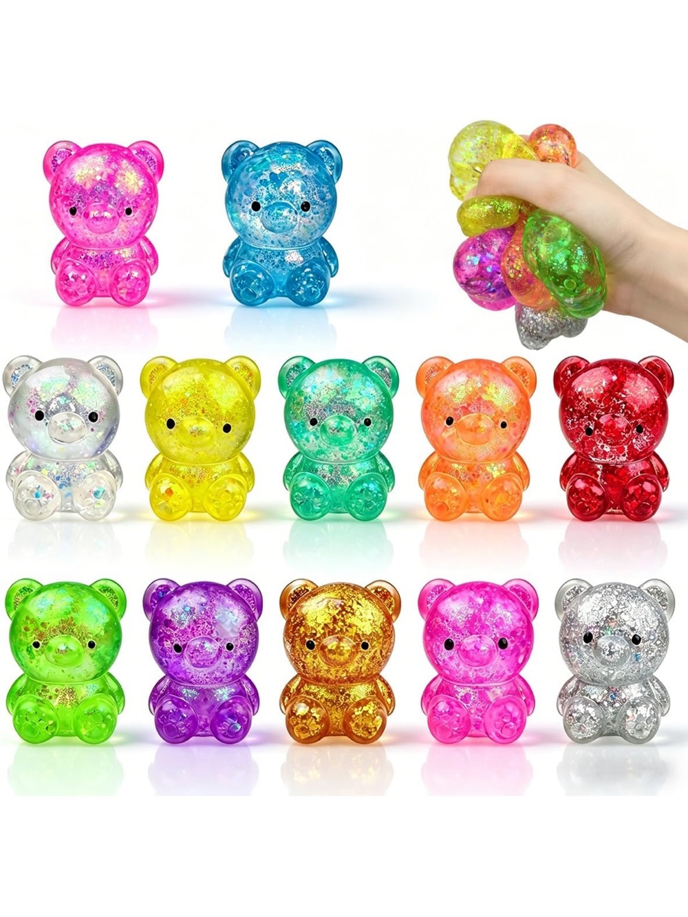 New Sensory Needoh Fidget Glitter Bear Squishy Stress Toy 1 ct